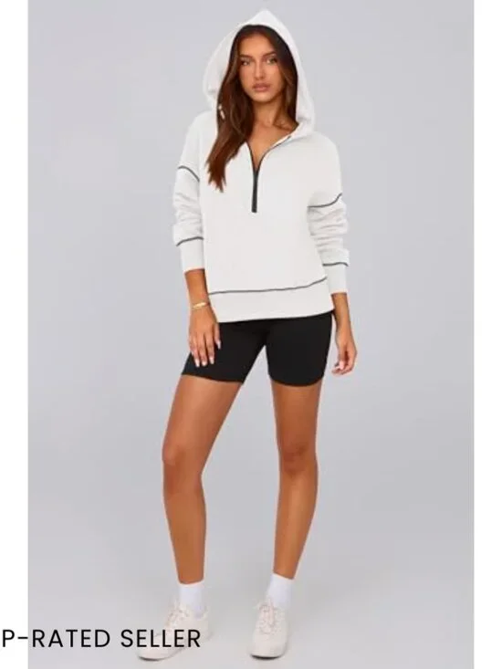 Half Zip Cropped Hoodie Pullover Fleece Lined Y2K Chic Oversized Winter Fashion - Picture 3 of 7